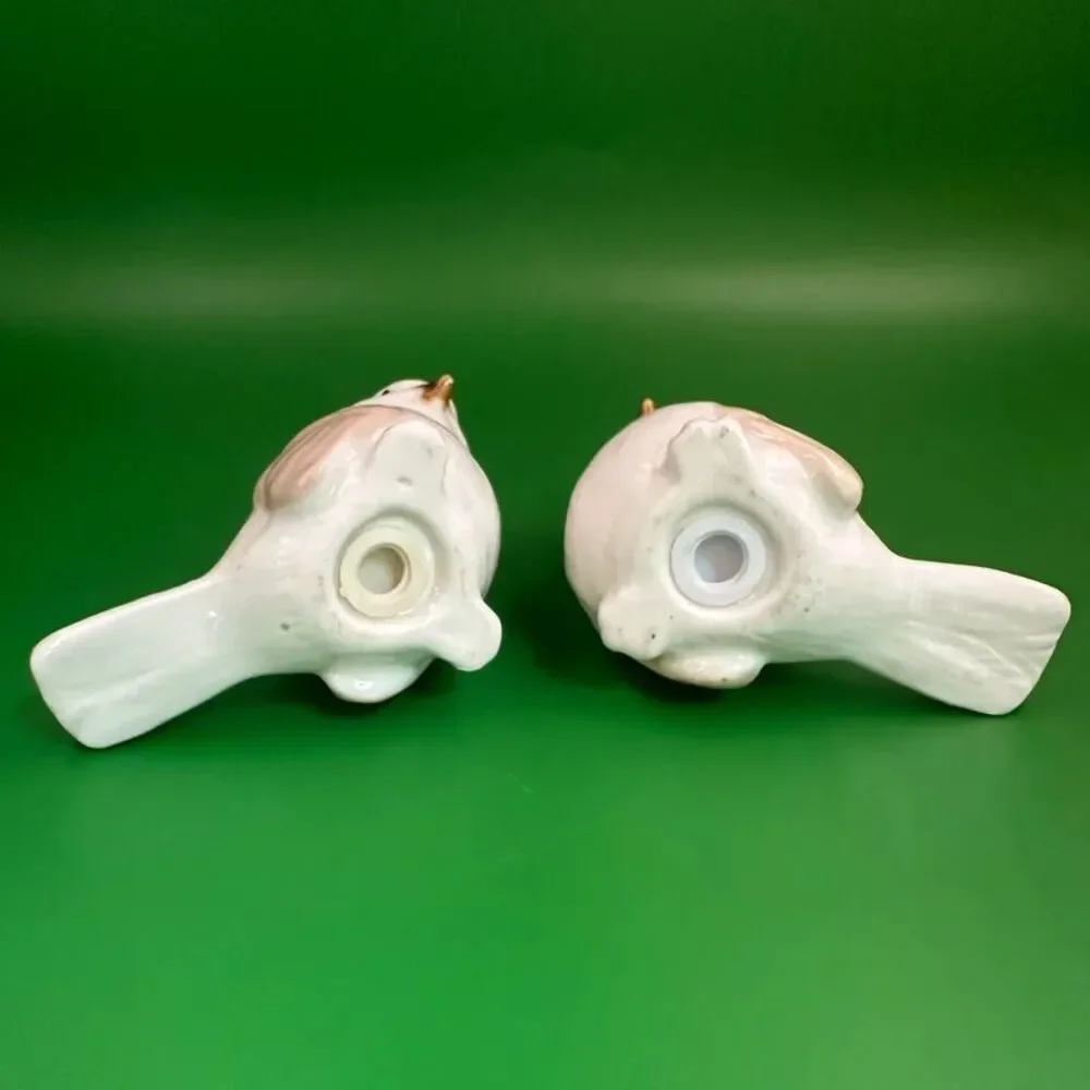 Vintage Porcelain Bird Salt & Pepper Shakers White Pink Tail